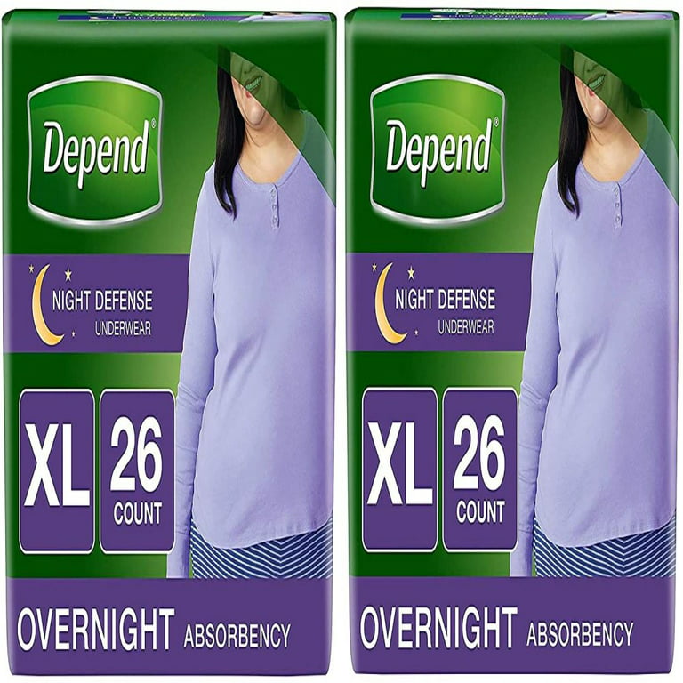 Depend Night Defense Incontinence Underwear for Women, Disposable,  Overnight, XL, Blush, 26 Count (2 Pack(26 Count)) 