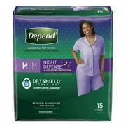 Depend Night Defense Incontinence Underwear for Women, Medium, 15 Count