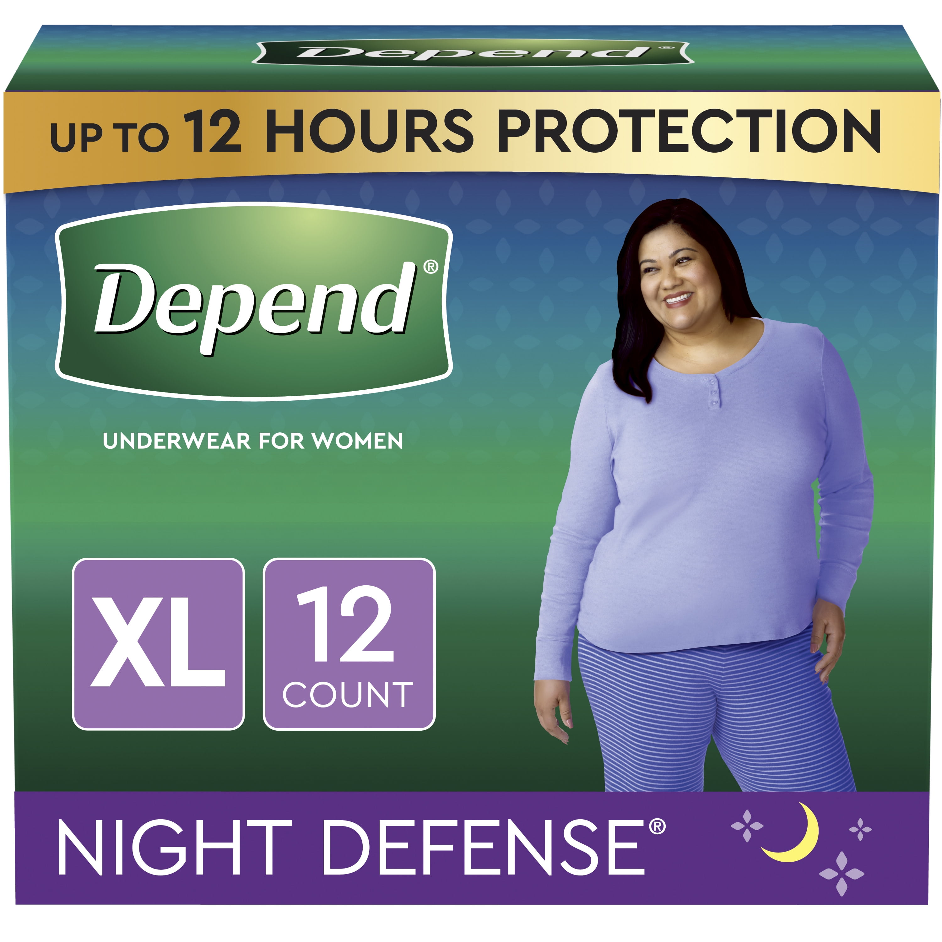 Depend Night Defense Incontinence Underwear for Women, Overnight, Extra-Large, Light Pink, 12 Count