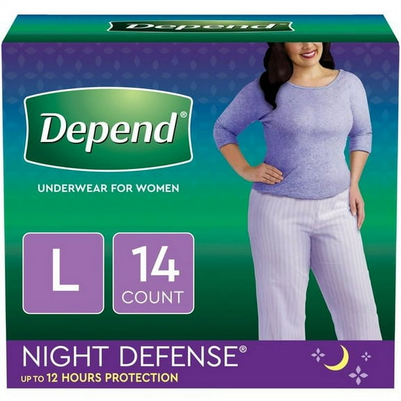Depend Night Defense Incontinence Underwear for Women, Overnight, Large, Light Pink, 14 Count | 2 Pack - 28 count total