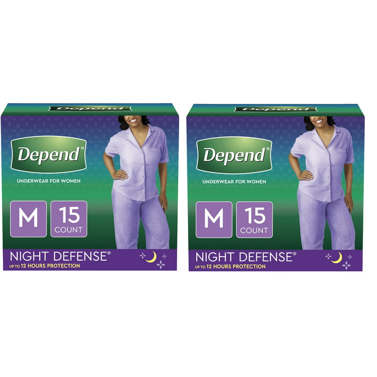 Depend Night Defense Incontinence Underwear for Women, Overnight, Medium,  Light Pink, 15 Count -2 Pack 