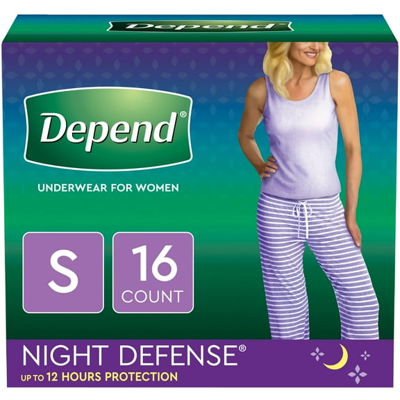 Depend Night Defense Incontinence Underwear for Women, Overnight, Small, Light Pink, 16 Count | 2 Pack - 32 Count total