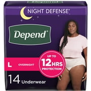 Depend Night Defense Women's Incontinence & Postpartum Bladder Leak Underwear, L, 14 Count