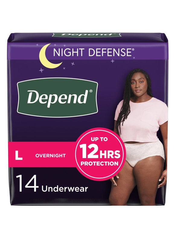 Depend Night Defense Women's Incontinence & Postpartum Bladder Leak Underwear, L, 14 Count