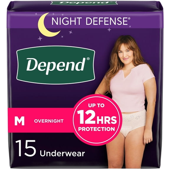 Depend Night Defense Women's Incontinence & Postpartum Bladder Leak Underwear, M, (3 pack of 15 Count)