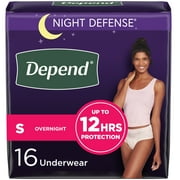 Depend Night Defense Women's Incontinence & Postpartum Bladder Leak Underwear, S, 16 Count