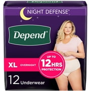 Depend Night Defense Women's Incontinence & Postpartum Bladder Leak Underwear, XL, 12 Count