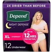 Depend Night Defense Incontinence Underwear for Women, Adult Diapers, XL, 12 Count