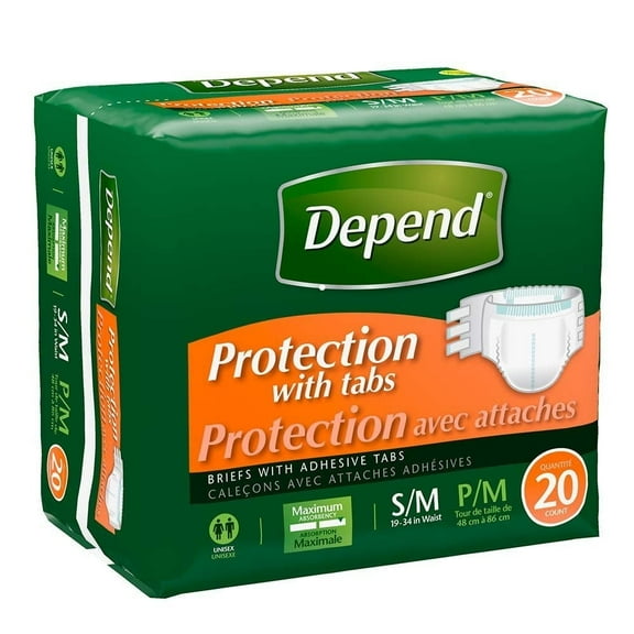 Depend Protection Brief With 4 Tabs Small/medium 19" - 34" Part No. 35456 (60/case)