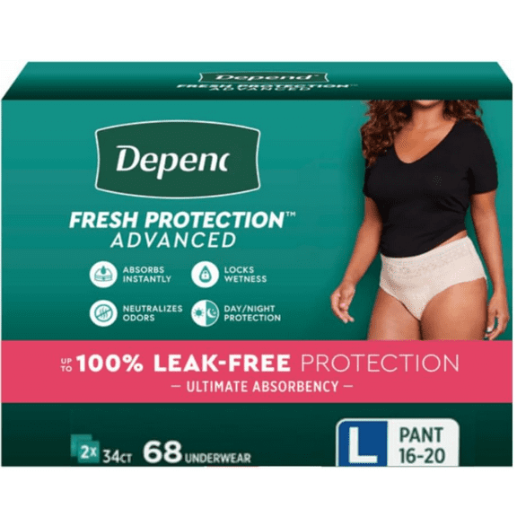 Depend Protection Plus Ultimate Underwear for Women Large 68ct