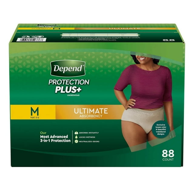Depend Protection Plus Ultimate Absorbency Underwear for Women, Medium
