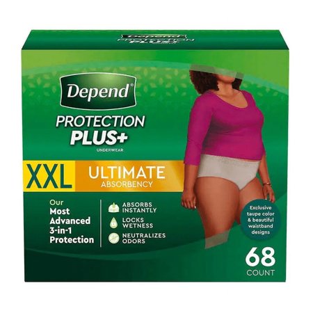Depend Protection Plus Ultimate Underwear for Women, XXL, 68 Count