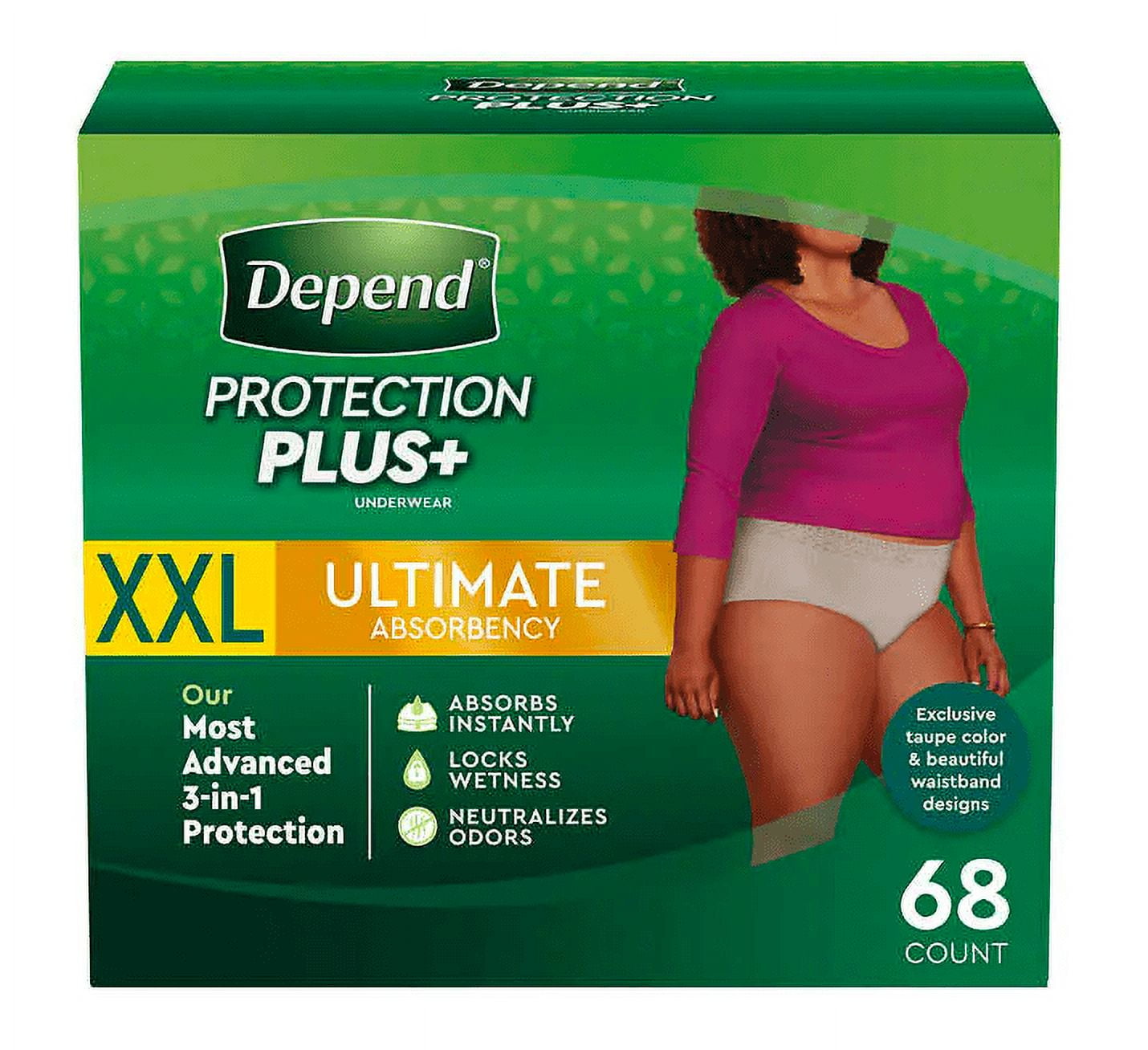 Depend Protection Plus Ultimate Underwear for Women, Size: XXL (68Ct)