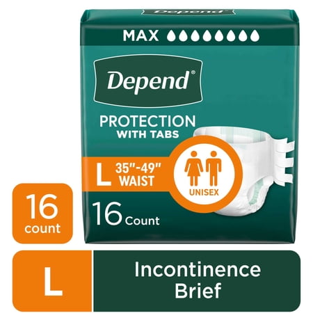 Depend Protection with Tabs Incontinence Underwear, Adult Diapers, Unisex, L, 16 Count
