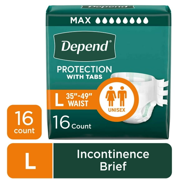 Depend Protection with Tabs Incontinence Underwear, Adult Diapers, Unisex, L, 16 Count
