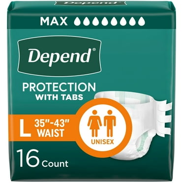 Depend Protection with Tabs Incontinence Underwear, Adult Diapers, Unisex, L, 16 Count