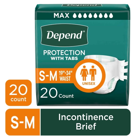 Depend Protection with Tabs Incontinence Underwear, Adult Diapers, Unisex, S/M, 20 Count