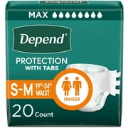 Depend Protection with Tabs Incontinence Underwear, Adult Diapers, Unisex, S/M, 20 Count