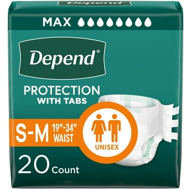 Depend Protection with Tabs Incontinence Underwear, Adult Diapers, Unisex, S/M, 20 Count
