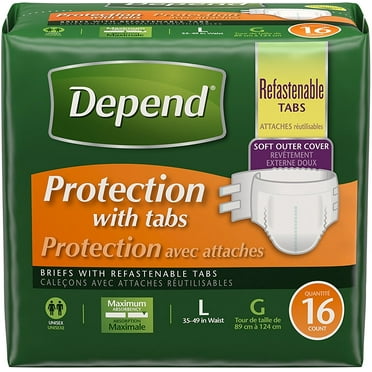 Depend Protection with Tabs Incontinence Underwear Briefs, Maximum Absorbency, Large, 16 Ct