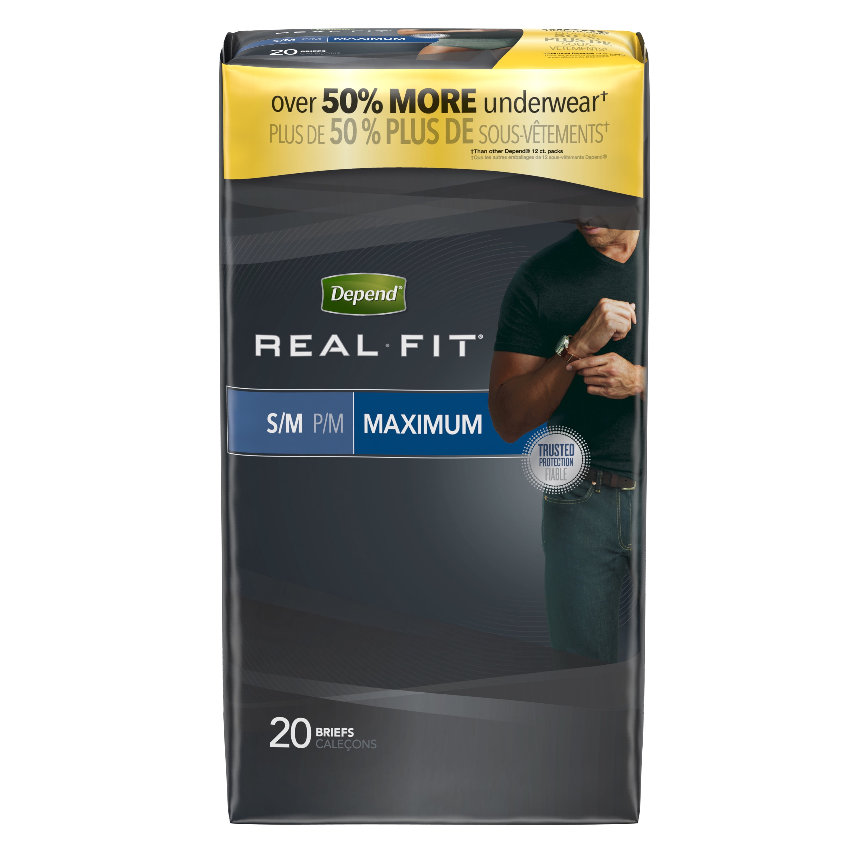 Depend Real Fit Incontinence Briefs for Men, Maximum Absorbency, S/M, Grey