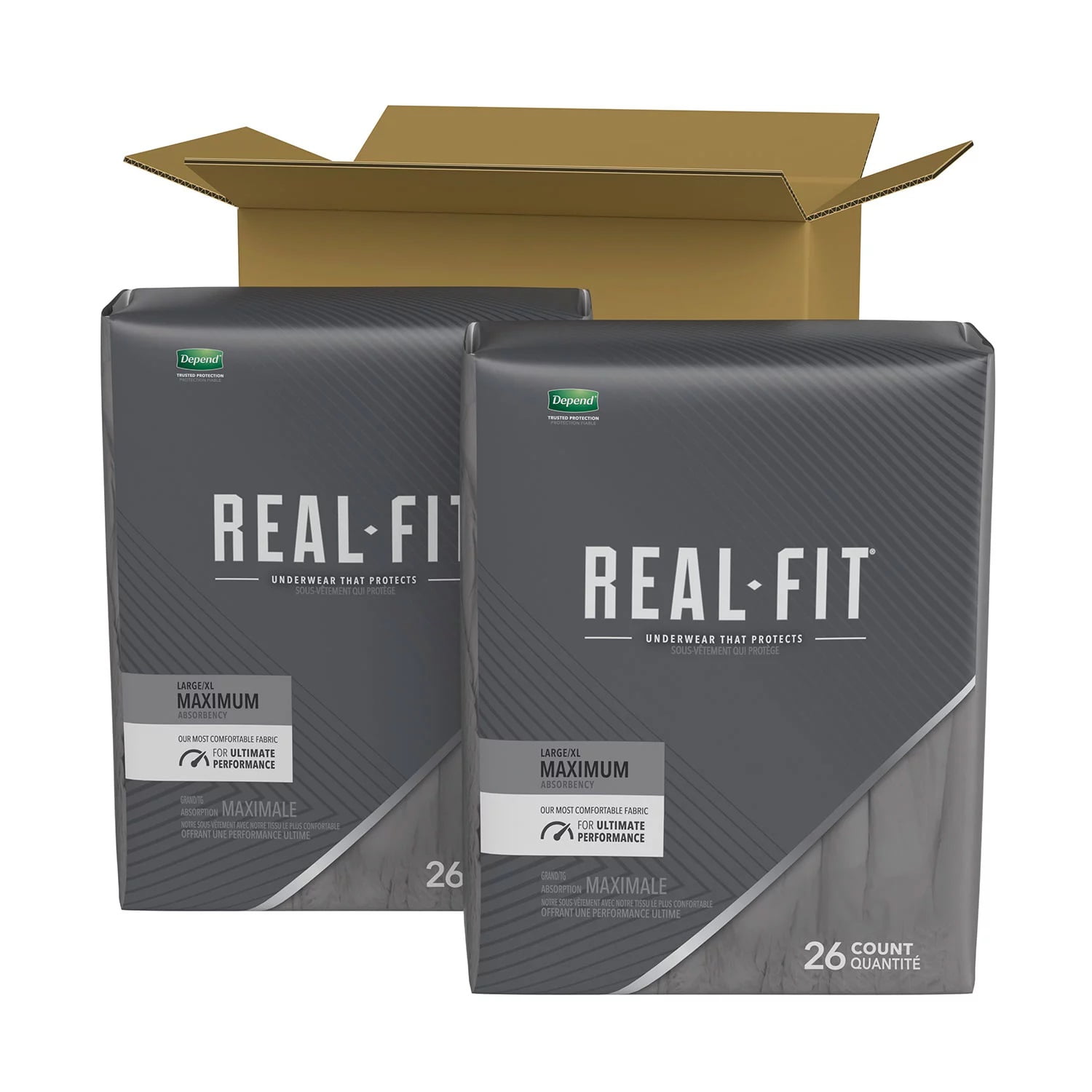 Depend Real Fit Incontinence Large / Extra Large Grey Underwear for Men, 52 Count