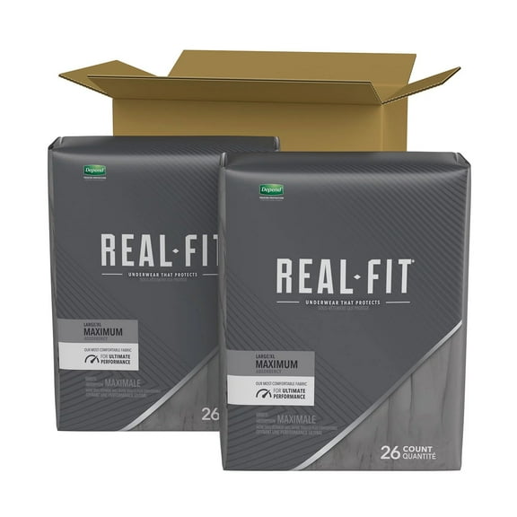 Depend Real Fit Incontinence Large / Extra Large Grey Underwear for Men, 52 Count
