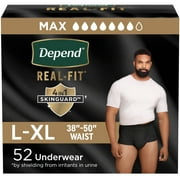 Depend Real Fit Incontinence Underwear for Men, Adult Diapers, L/XL, Black, 52 Count
