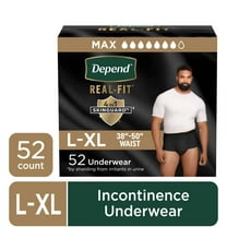 Depend Real Fit Incontinence Underwear for Men, Adult Diapers, L/XL, Black, 52 Count