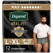 Depend Real Fit Incontinence Underwear for Men, Adult Diapers, L/XL, Grey, 12 Count