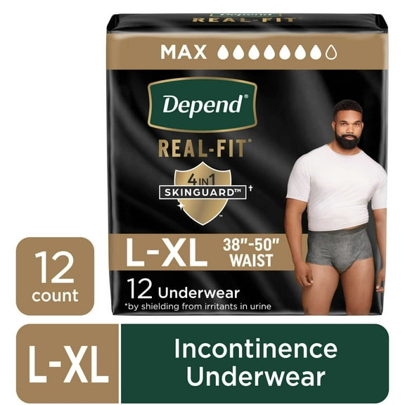 Depend Real Fit Incontinence Underwear for Men, Adult Diapers, L/XL, Grey, 12 Count