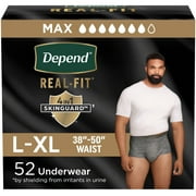 Depend Real Fit Incontinence Underwear for Men, Adult Diapers, L/XL, Grey, 52 Count