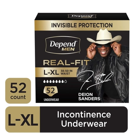 Depend Real Fit Incontinence Underwear for Men, Adult Diapers, L/XL, Grey, 52 Count