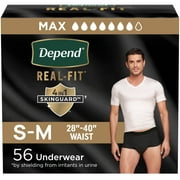 Depend Real Fit Incontinence Underwear for Men, Adult Diapers, S/M, Black, 56 Count