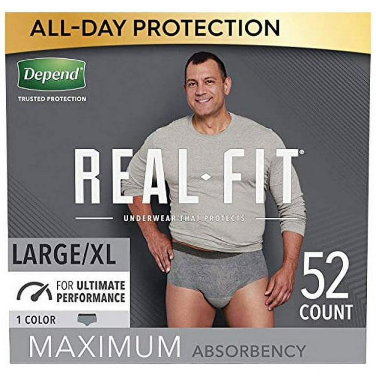 Depend Real Fit Incontinence Underwear for Men, Maximum Absorbency,  Disposable, Large/Extra-Large, Grey, 52 Count (Packaging May Vary)