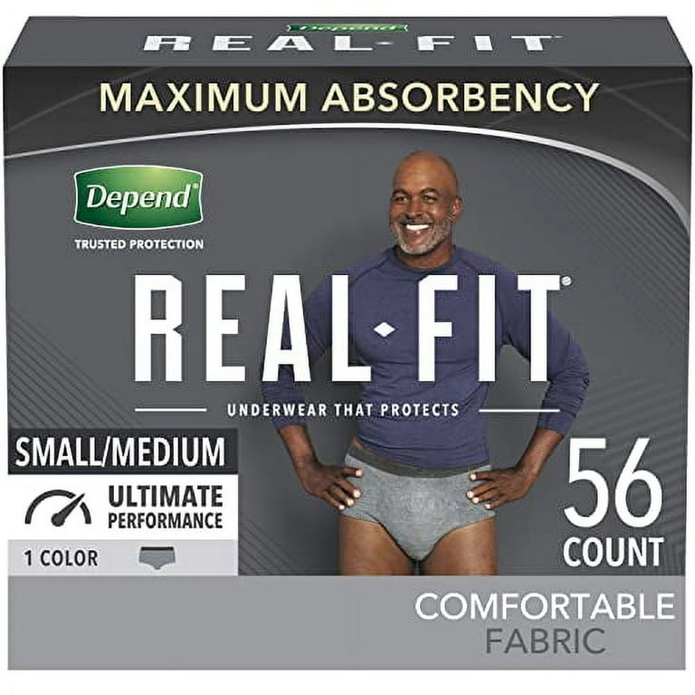 Depend Real Fit Incontinence Underwear for Men, Maximum Absorbency,  Disposable, Small/Medium, Grey, 56 Count (Packaging May Vary)