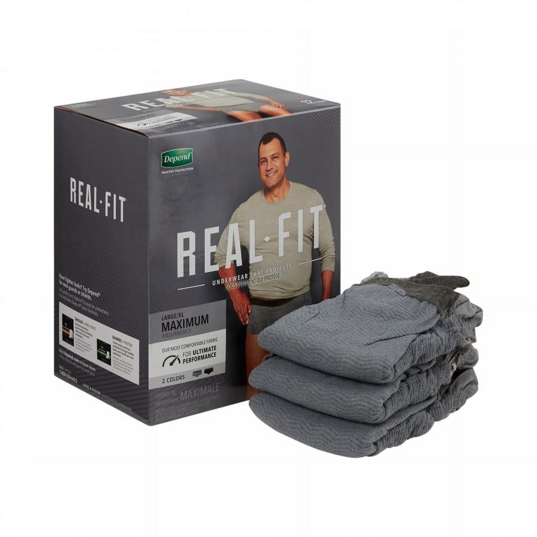 Depend Real Fit Incontinence Underwear for Men, Maximum Absorbency, L/XL, Black & Grey, 24 Count