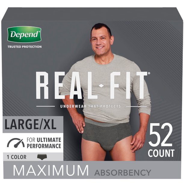 Depend Real Fit Incontinence Underwear for Men, Maximum Absorbency, Large & Extra-Large, Black, 52 Count