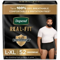 Depend Real Fit Men's Incontinence Underwear, Maximum Absorbency, L/XL, Black, 52 Count