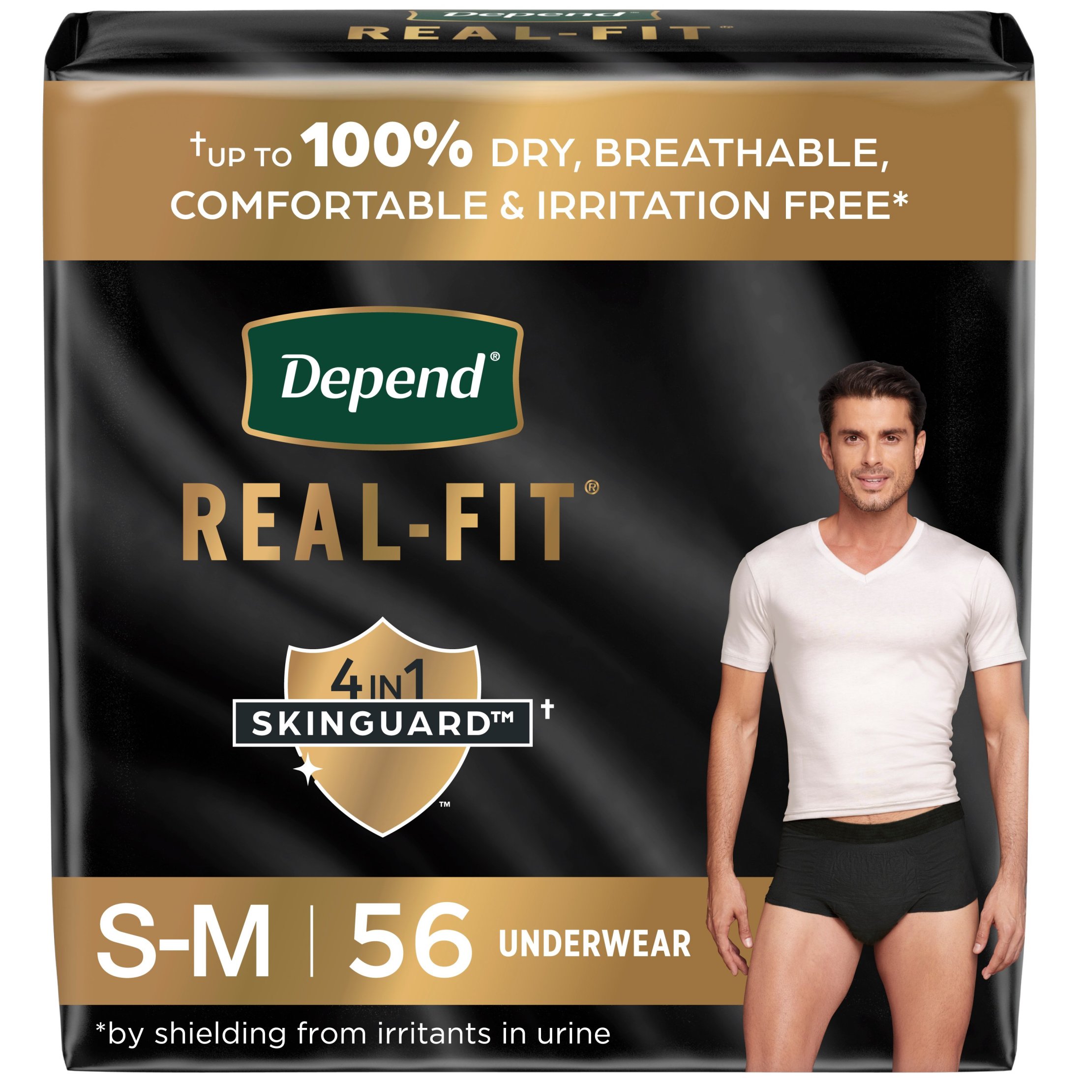 Depend Real Fit Men's Incontinence Underwear, Maximum Absorbency, S/M, Black, 56 Count - image 1 of 9