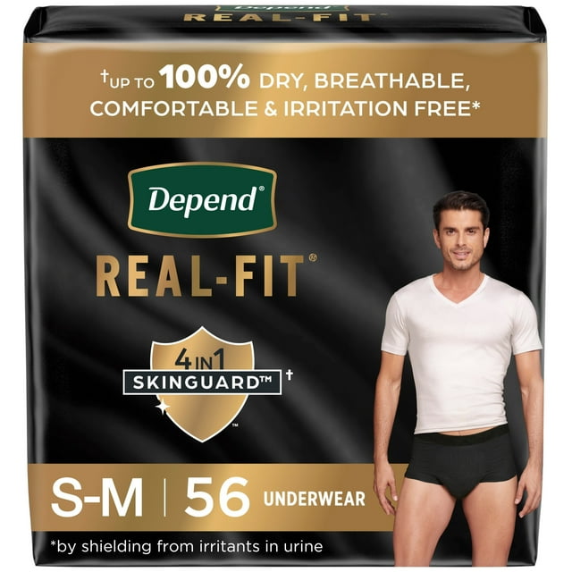 Depend Real Fit Men's Incontinence Underwear, Maximum Absorbency, S/M, Black, 56 Count