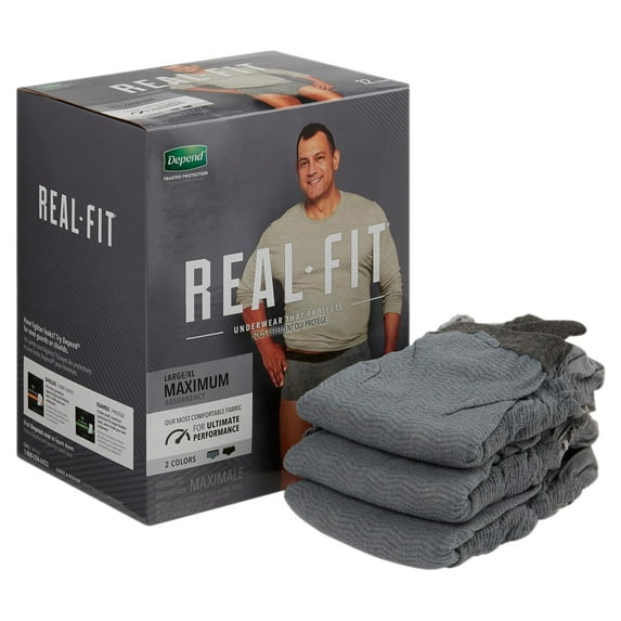 Depend Real Fit Underwear for Men, Maximum Absorbency, L/XL, 12 Count