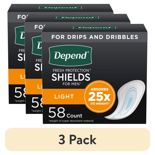 (3 pack) Depend Shield Incontinence Pads for Men Bladder Control Pads