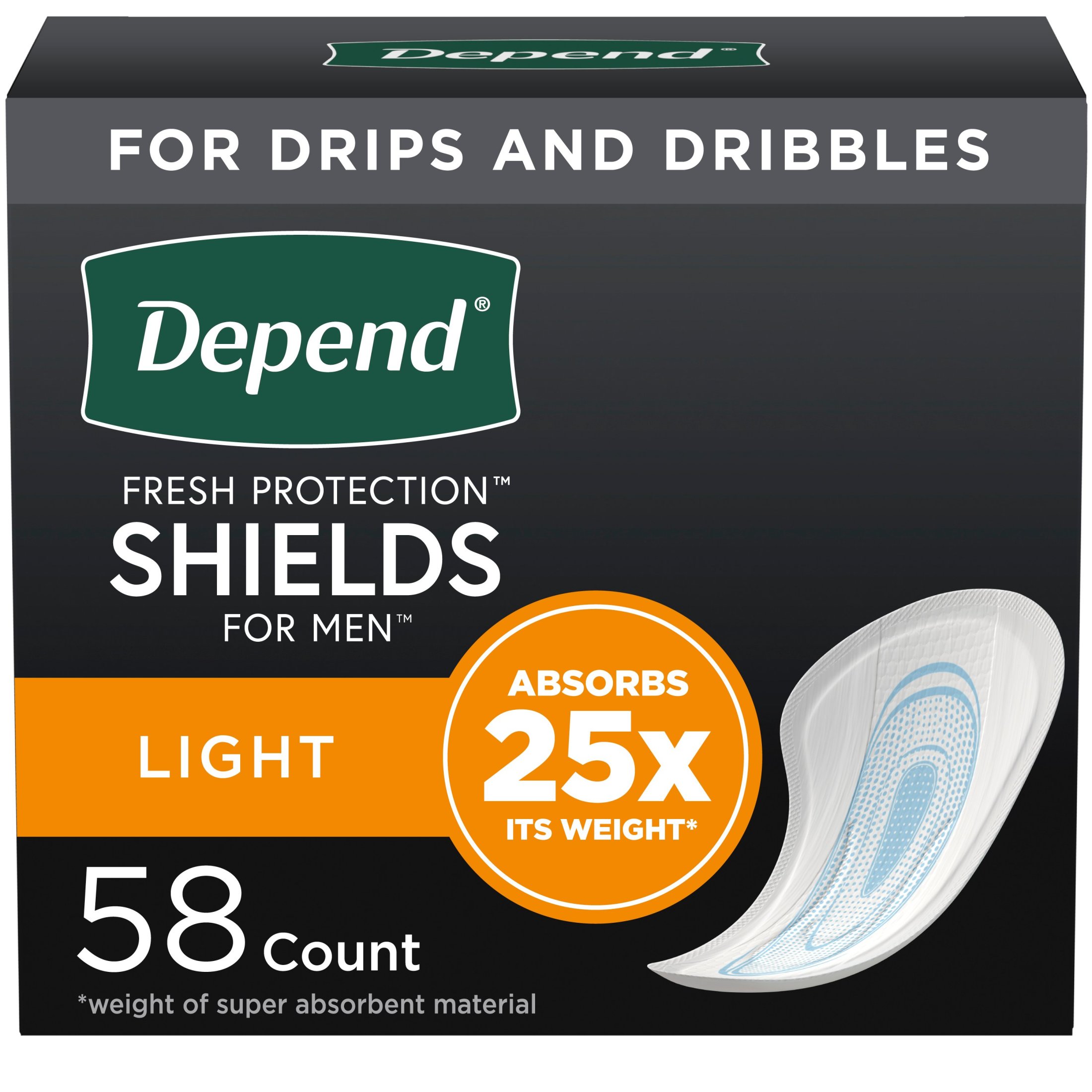 Depend Shield Incontinence Pads for Men Bladder Control Pads, Light, 58ct - image 1 of 8