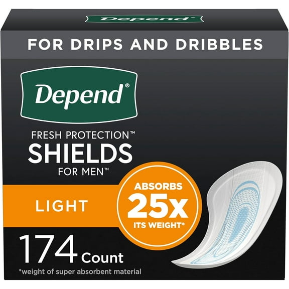 Depend Incontinence/Bladder Control Shields, Pads for Men, Light Absorbency, 174 Count (3 Packs of 58) (Packaging May Vary)