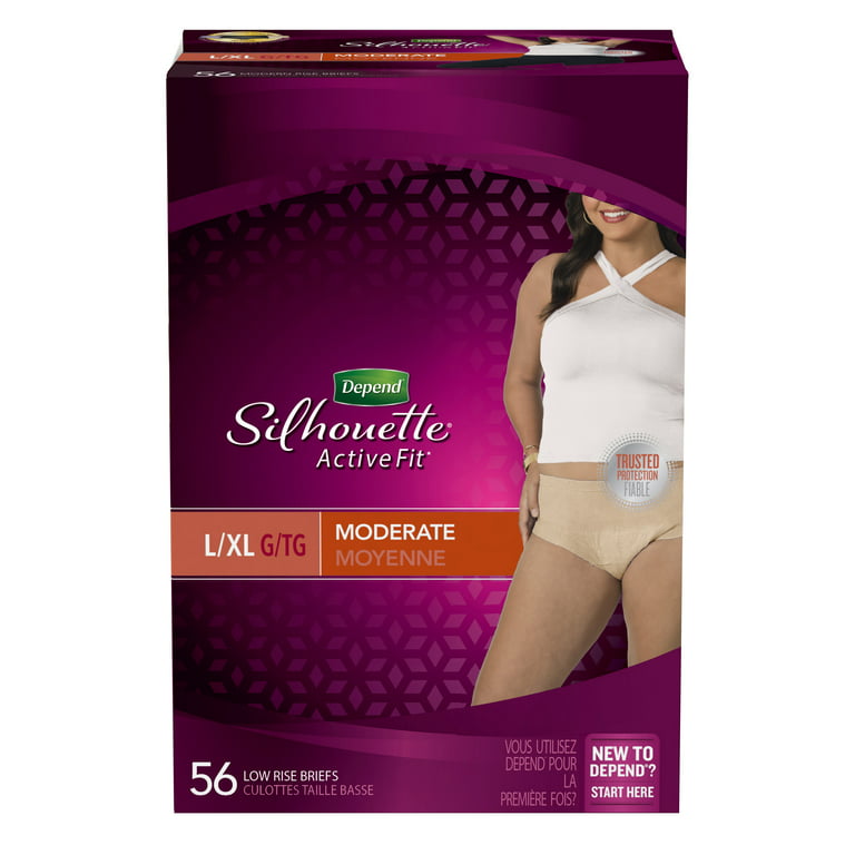 Depend Silhouette Active Fit Incontinence Underwear for Women, Moderate  Absorbency, L/XL, Beige, 56 Count 