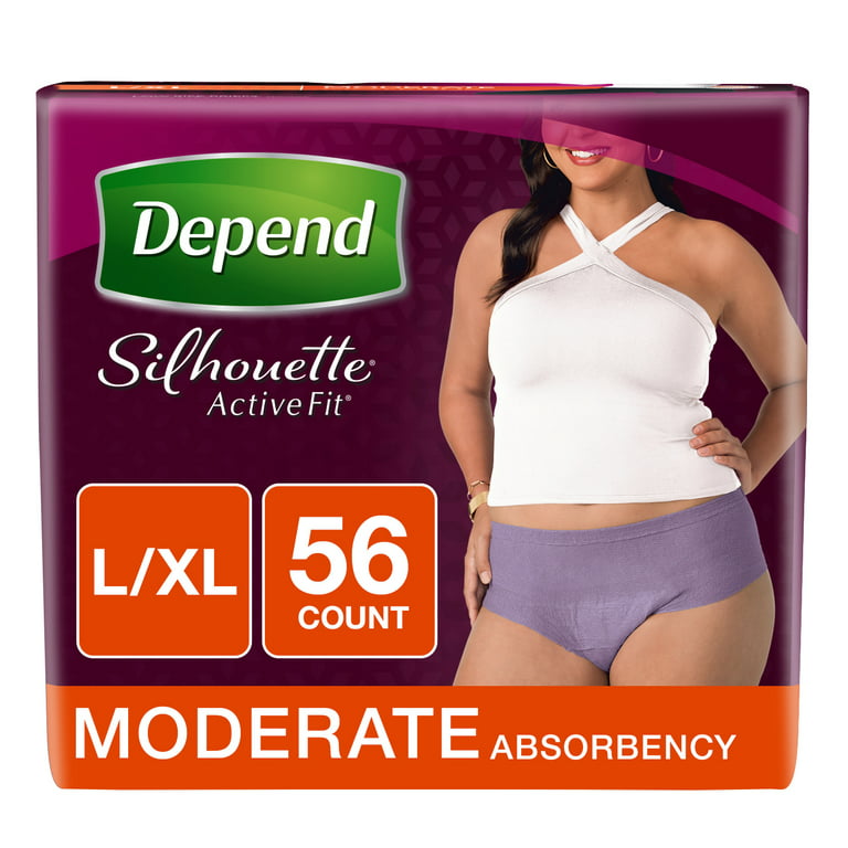 Depend Silhouette Active Fit Incontinence Underwear for Women, Moderate  Absorbency, L/XL, Purple, 56 Count 