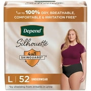 Depend Silhouette Adult Incontinence & Postpartum Bladder Leak Underwear for Women, Maximum Absorbency, Large, Black, 52 Count 2 Packs of 26, Packaging May Vary