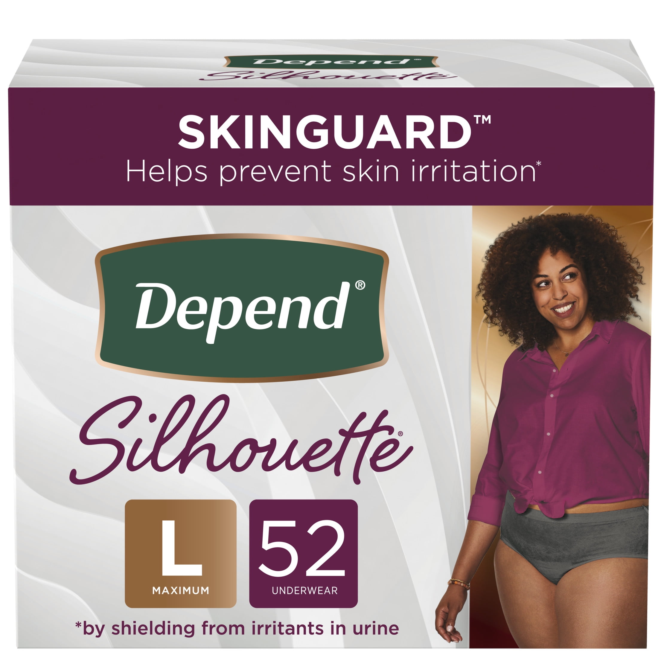 Depend Silhouette Women’s Incontinence & Postpartum Bladder Leak Underwear, L, 52 Count