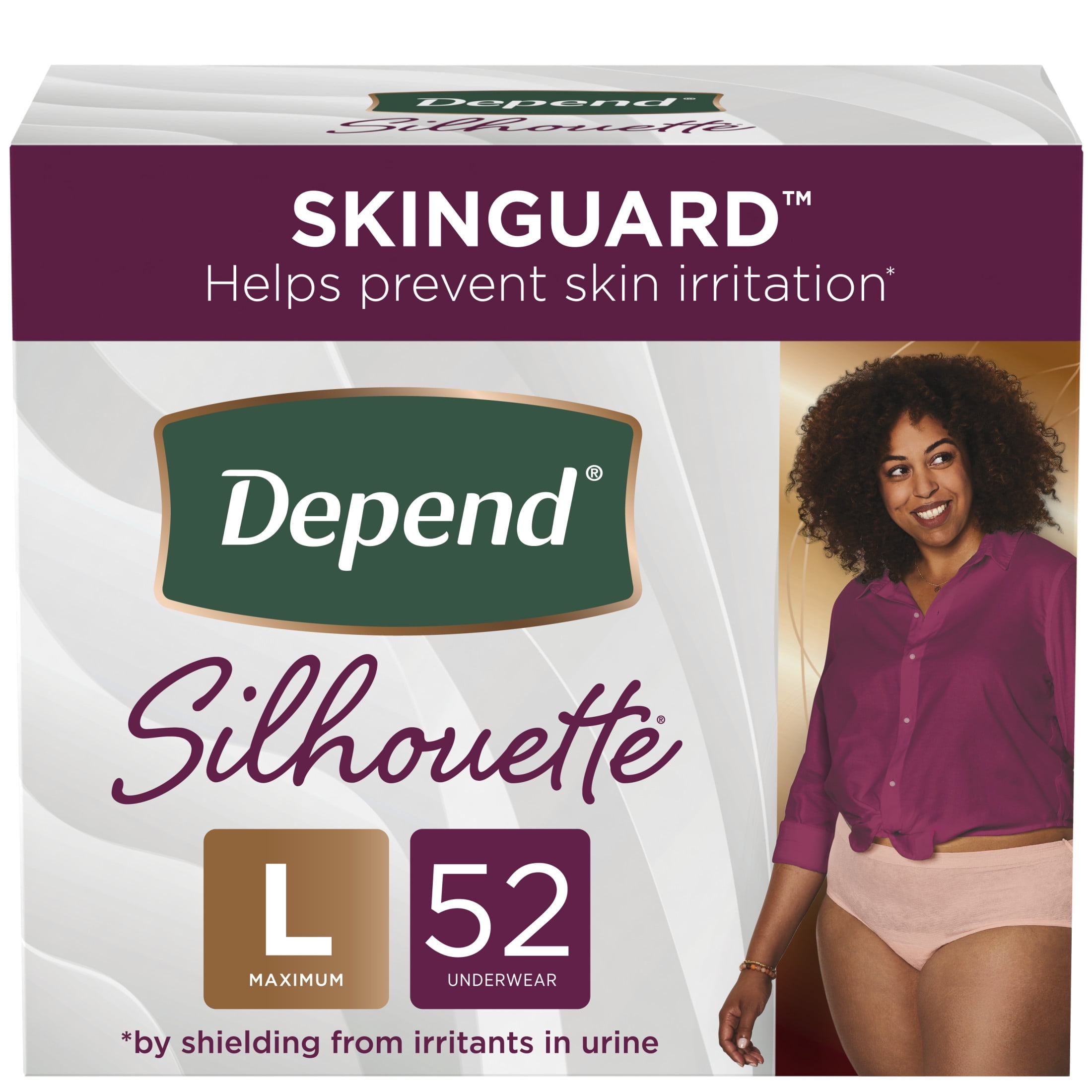 Depend Silhouette Women’s Incontinence & Postpartum Bladder Leak Underwear, L, 52 Count